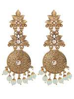 Antique Gold-Plated Textured Handcrafted Floral pattern Classic Drop Earrings