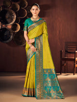 Saree Mall Women's  Blend Teal Blue Woven Design Designer Saree With Blouse Piece-ERAVTI61506