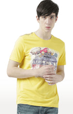 Huetrap Yellow Mens Short Sleeve Graphic Printed Tshirt-HT17MKGRAYLW00576