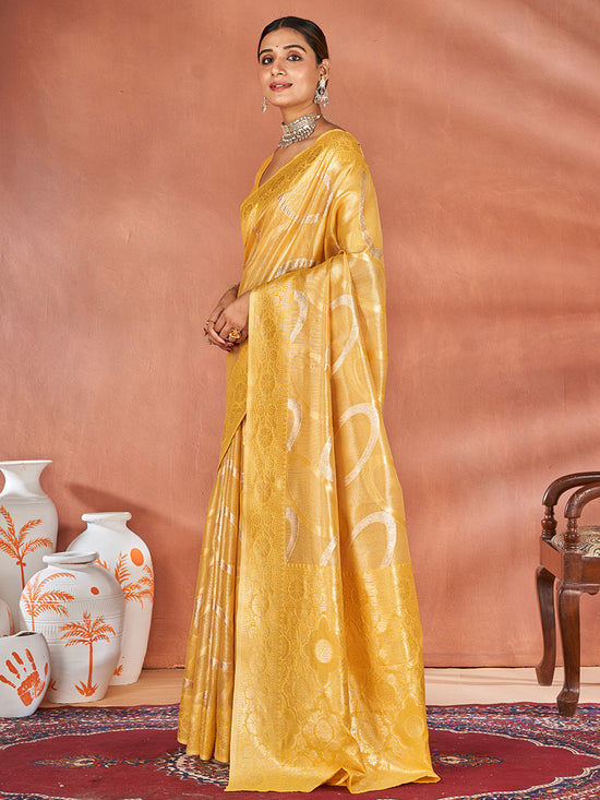 Saree Mall Women's Cotton Yellow Woven Design Designer Saree With Blouse Piece-ETSHA88503