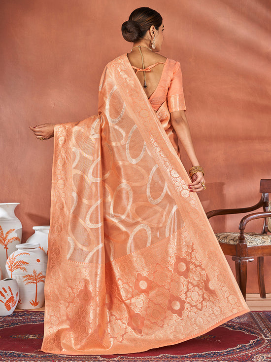 Saree Mall Women's Cotton Peach Woven Design Designer Saree With Blouse Piece-ETSHA88505