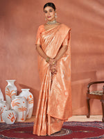 Saree Mall Women's Cotton Peach Woven Design Designer Saree With Blouse Piece-ETSHA88505