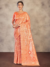 Saree Mall Women's Cotton Peach Woven Design Designer Saree With Blouse Piece-ETSHA88505