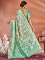 Saree Mall Women's Cotton Sea Green Woven Design Designer Saree With Blouse Piece-ETSHA88506