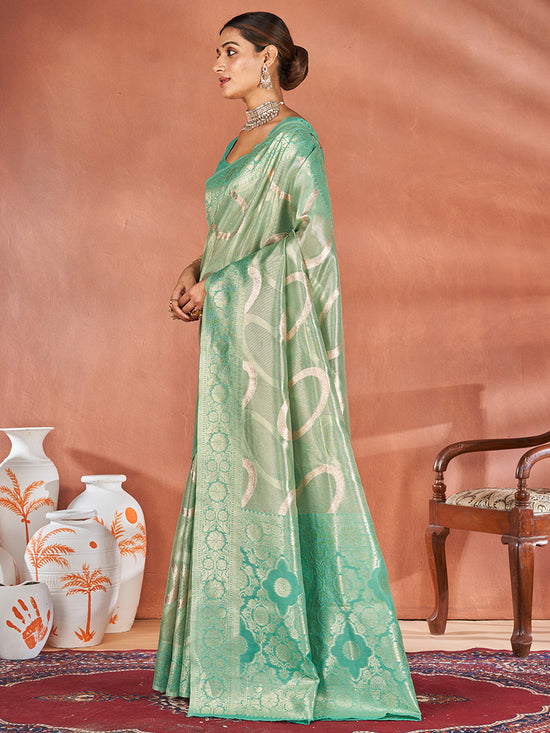 Saree Mall Women's Cotton Sea Green Woven Design Designer Saree With Blouse Piece-ETSHA88506