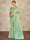 Saree Mall Women's Cotton Sea Green Woven Design Designer Saree With Blouse Piece-ETSHA88506