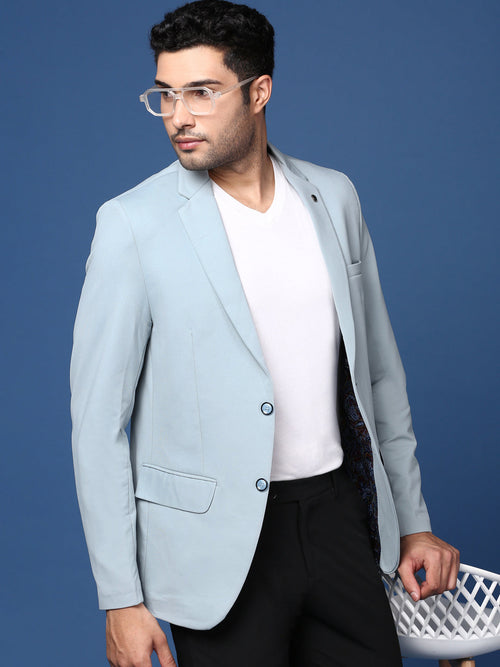 Men Blue Slim Fit Single Breasted Blazer-EX-3001-Blue