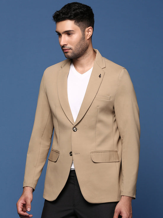 Men Khaki Slim Fit Single Breasted Blazer-EX-3001-Khaki