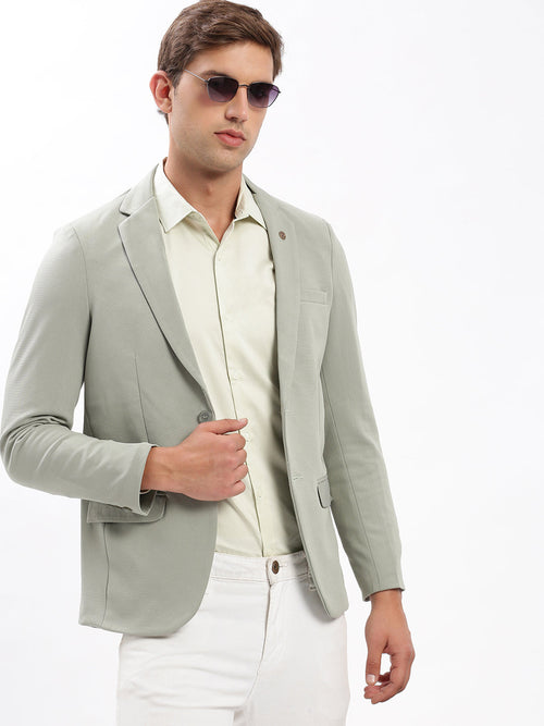 Men Notched Lapel Solid Olive Blazer-EX-3003A-Seagreen