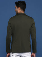 Men Green Slim Fit Single Breasted Blazer-EX-3003B-Green