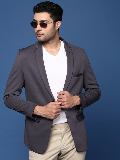 Men Charcoal Slim Fit Single Breasted Blazer-EX-3003-Charcoal