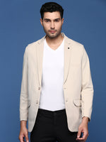 Men Cream Slim Fit Single Breasted Blazer-EX-3003-Cream