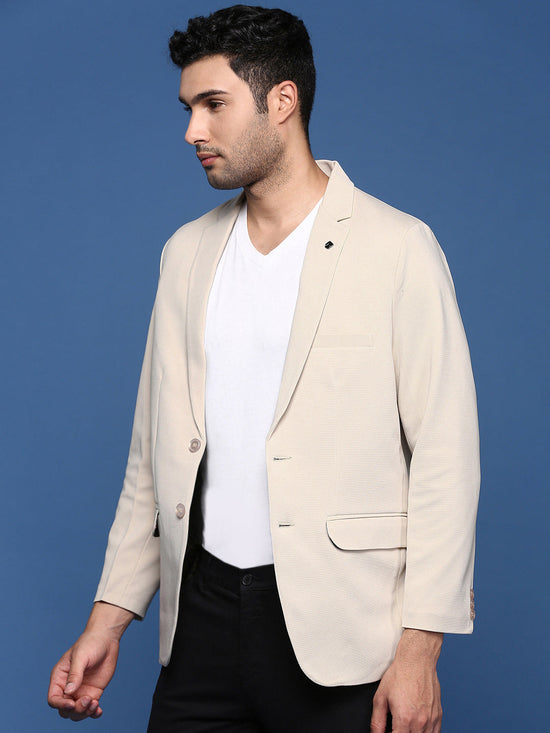 Men Cream Slim Fit Single Breasted Blazer-EX-3003-Cream