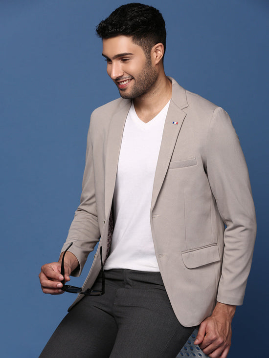 Men Grey Slim Fit Single Breasted Blazer-EX-3003-Grey