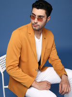 Men Mustard Slim Fit Single Breasted Blazer-EX-3003-Mustard