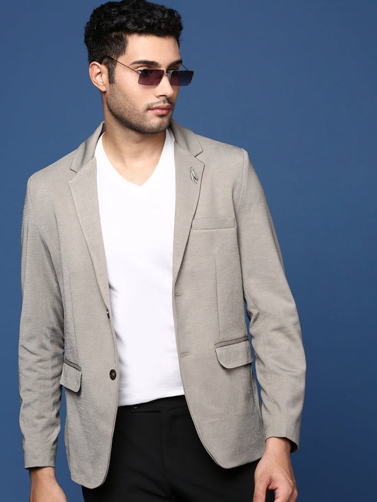 Men Grey Slim Fit Single Breasted Blazer-EX-3008-Grey