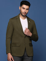 Men Olive Slim Fit Single Breasted Blazer-EX-3011-Olive