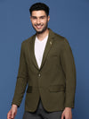 Men Olive Slim Fit Single Breasted Blazer-EX-3011-Olive