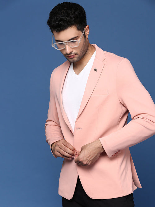 Men Peach Slim Fit Single Breasted Blazer-EX-3011-Peach