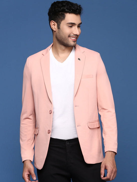 Men Peach Slim Fit Single Breasted Blazer-EX-3011-Peach