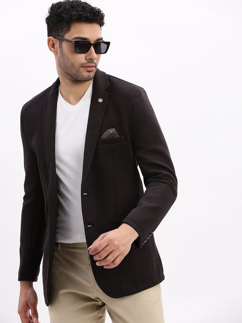 Men Solid Black Single Breasted Blazer-EX-Cotry-Black