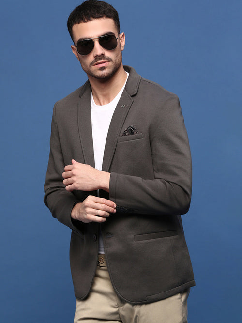 Men Charcoal Slim Fit Single Breasted Blazer-EX-MettyA-Charcoal