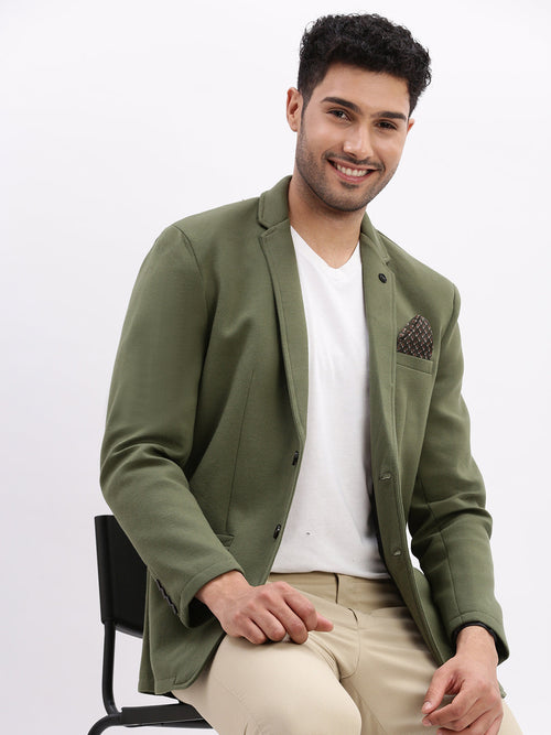 Men Solid Green Single Breasted Blazer-EX-MettyB-Green