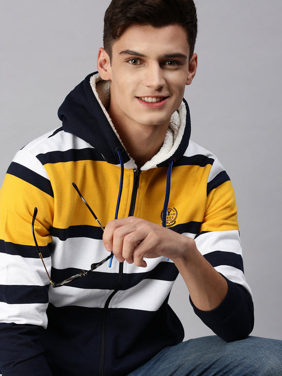 Men Hooded Colourblocked Multi Sweatshirt-EX1553-Navy