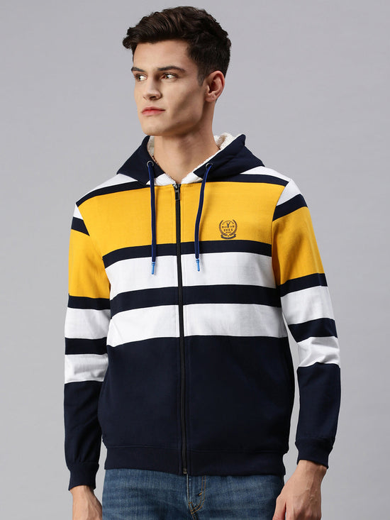 Men Hooded Colourblocked Multi Sweatshirt-EX1553-Navy