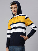 Men Hooded Colourblocked Multi Sweatshirt-EX1553-Navy