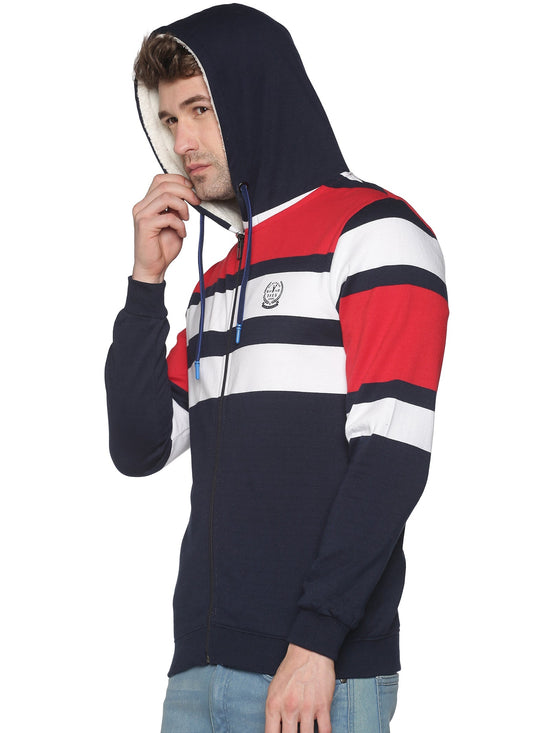 Men Colourblocked Navy Blue Sweatshirt-EX1553-Navywhite