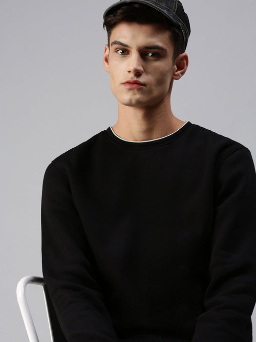 Men Solid Black Sweatshirt-EX2260-Black