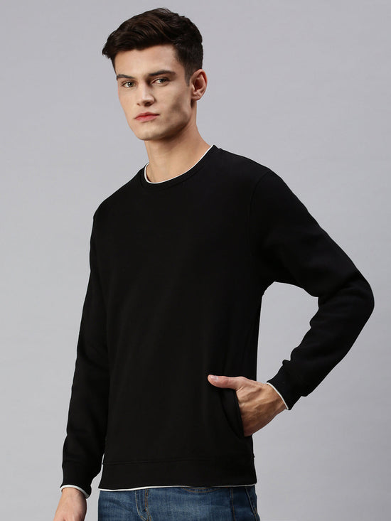 Men Solid Black Sweatshirt-EX2260-Black