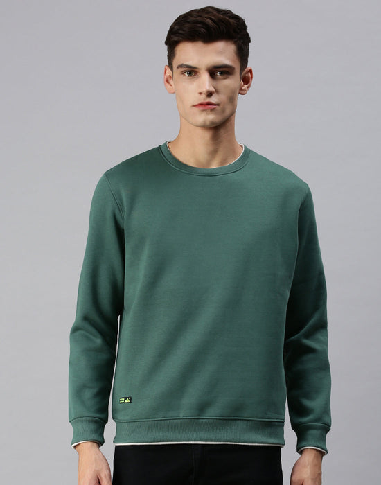 Men Solid Olive Sweatshirt-EX2260-Darkgreen