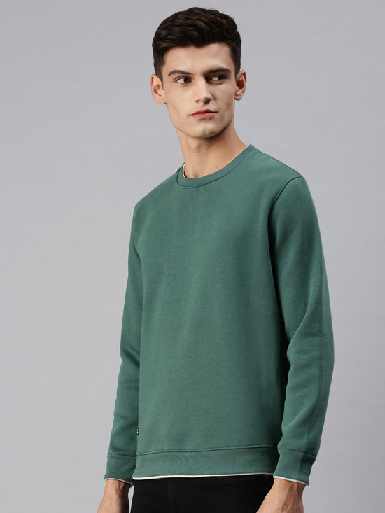 Men Solid Olive Sweatshirt-EX2260-Darkgreen