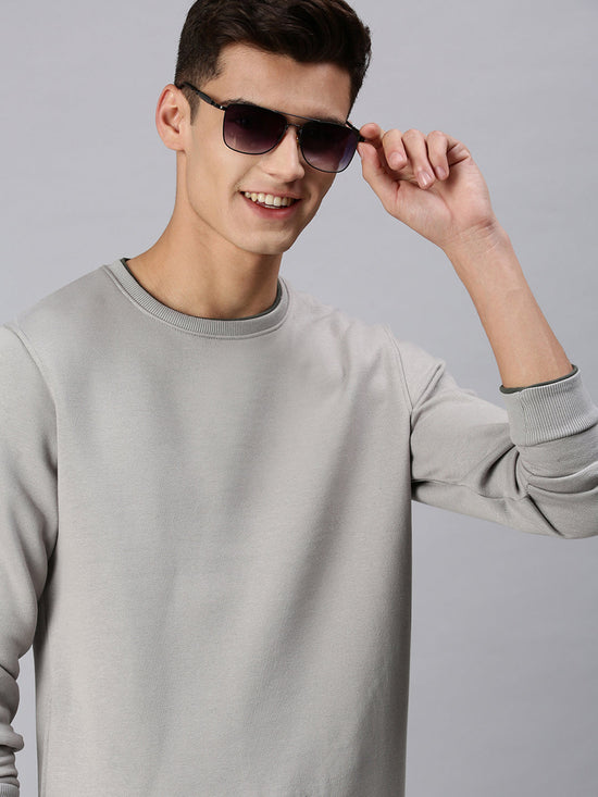 Men Solid Grey Sweatshirt-EX2260-Grey