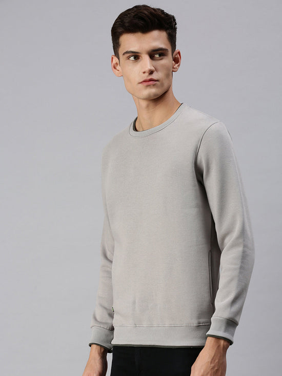 Men Solid Grey Sweatshirt-EX2260-Grey