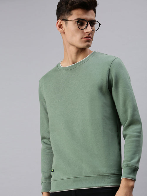 Men Solid Green Sweatshirt-EX2260-Lightgreen