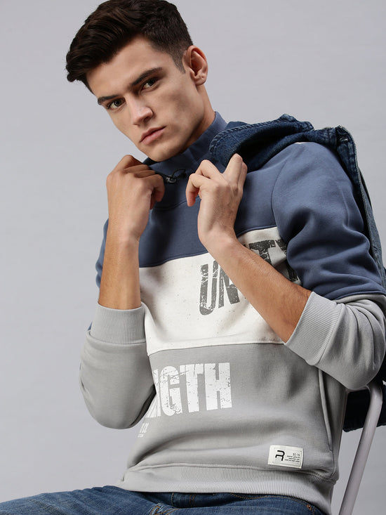 Men Colourblocked Multi Sweatshirt-EX2602-Bluegrey