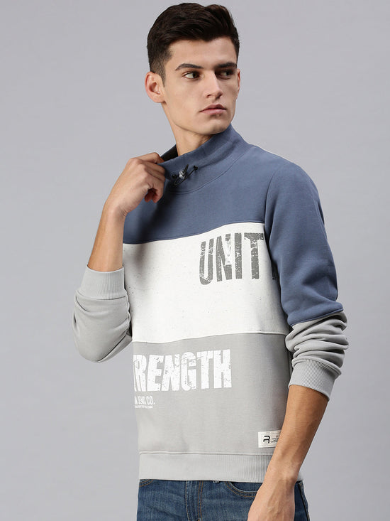 Men Colourblocked Multi Sweatshirt-EX2602-Bluegrey