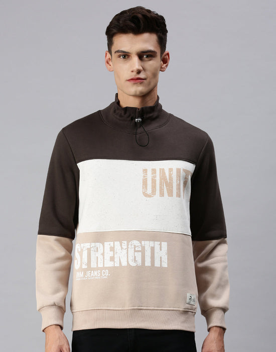 Men Colourblocked Multi Sweatshirt-EX2602-Greybeige