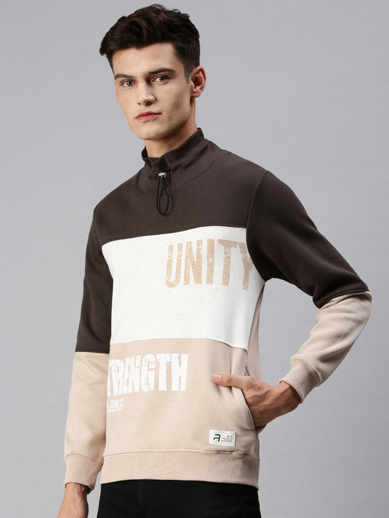 Men Colourblocked Multi Sweatshirt-EX2602-Greybeige