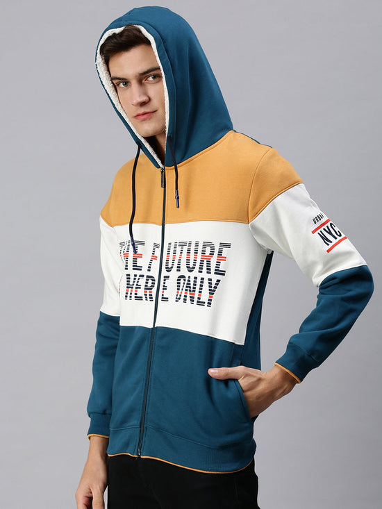 Men Hooded Colourblocked Multi Sweatshirt-EX3134-Whiteblue