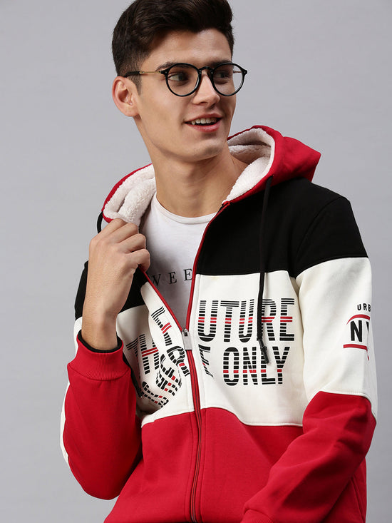 Men Hooded Colourblocked Multi Sweatshirt-EX3134-Whitered