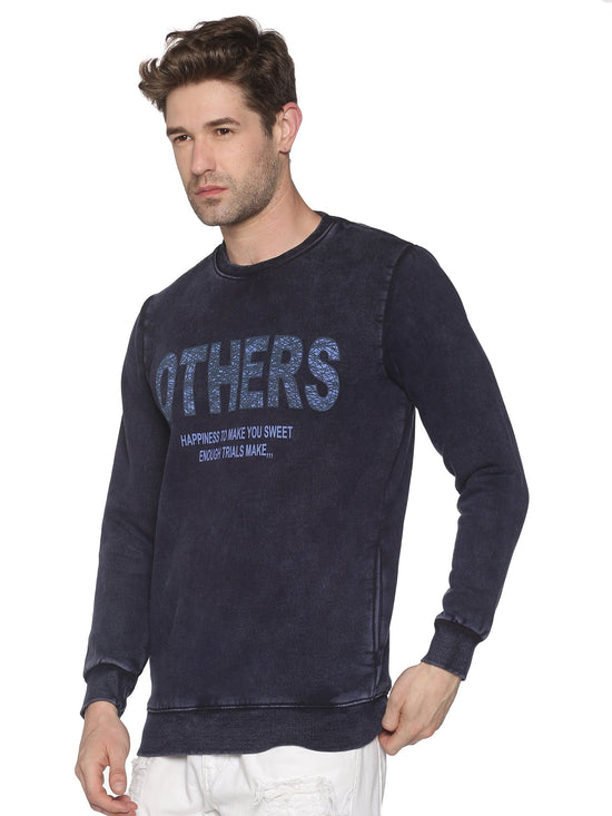 Men Printed Navy Blue Sweatshirt-EX6010-Navy