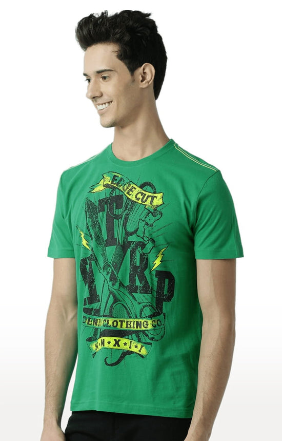 Huetrap Green Mens Short Sleeve Graphic Printed Tshirt-HT13MKGRAGRE00380