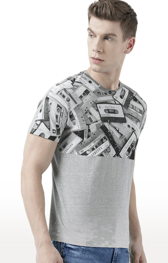 Huetrap Grey Mens Short Sleeve Graphic Printed Tshirt-HT17MKGRAGML00858