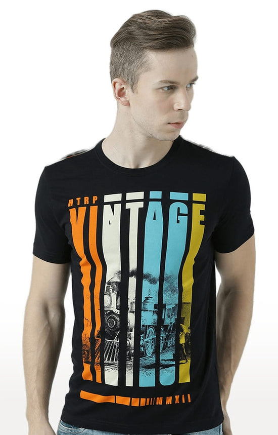 Huetrap Black Mens Short Sleeve Graphic Printed Tshirt-HT17MKGRABLK00717