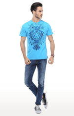 Huetrap Blue Mens Short Sleeve Graphic Printed Tshirt-HT15MKGRATQB00081