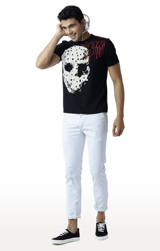 Huetrap Black Mens Short Sleeve Graphic Printed Tshirt-HT13MKGRABLK00327